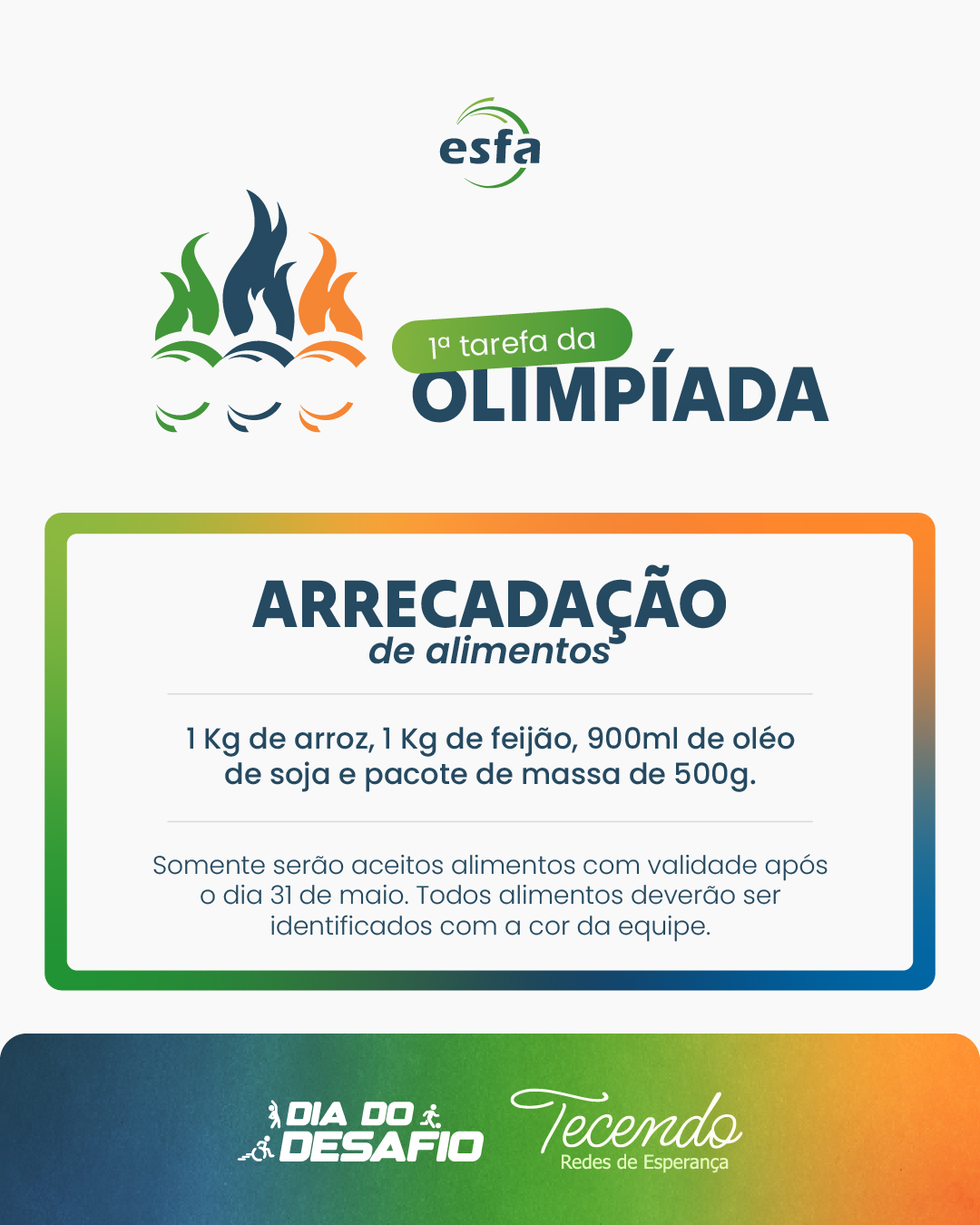 Olimpíada da ESFA 2026 | Tarefa 1 - Solidária